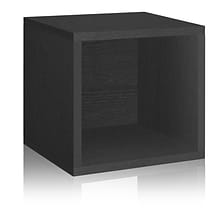 Way Basics 12.8H x 13.4W Eco Modular Stackable Storage Cube Modern Cubby Organizer, Black Wood Gra