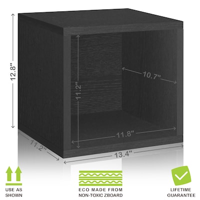 Way Basics 12.8H x 13.4W Eco Modular Stackable Storage Cube Modern Cubby Organizer, Black Wood Gra
