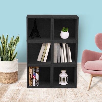 Way Basics 12.8"H x 13.4"W Eco Modular Stackable Storage Cube Modern Cubby Organizer, Black Wood Grain (BS285340320BK)