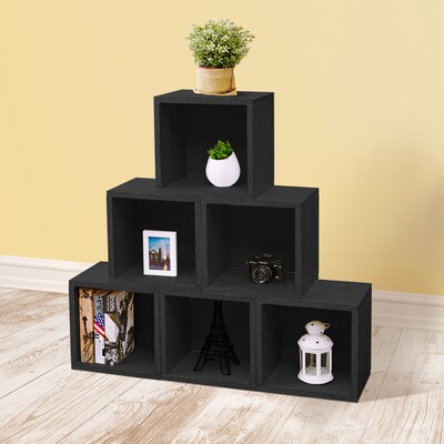 Way Basics 12.8"H x 13.4"W Eco Modular Stackable Storage Cube Modern Cubby Organizer, Black Wood Grain (BS285340320BK)