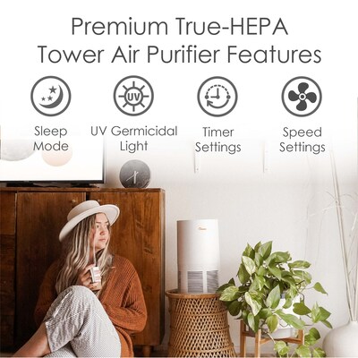 Crane True HEPA Tower Air Purifier, White (EE-5068)