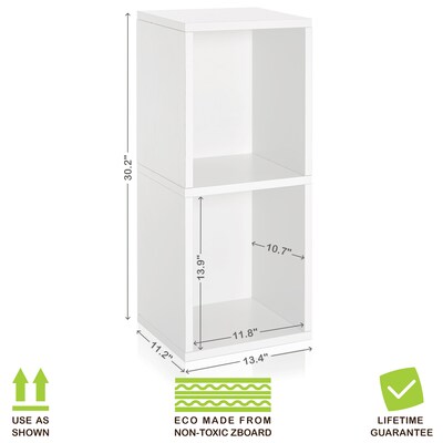 Way Basics 30.2"H 2 Shelf Narrow Bookcase Modern Eco Storage Shelf, White (BS285340770WE)