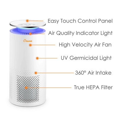 Crane True HEPA Tower Air Purifier, White (EE-5069)