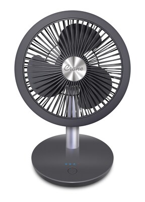 Crane 7” 4 Speed Cordless Rechargeable Desk Fan, 12 Hour Run Time, Grey/Metallic (EE-5618)