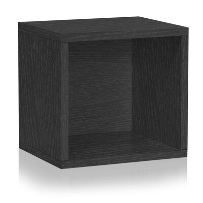 Way Basics 12.6H x 13.4W Stackable Modular Connect Open Cube Modern Eco Storage System, Black Wood Grain (C-OCUBE-BK)