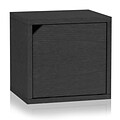 Way Basics 12.6H x 13.4W Modular Connect Eco Storage Cube with Door, Black Wood Grain (C-DCUBE-BK)