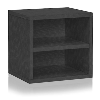 Way Basics 12.6H x 13.4W Modular Connect Cube with Shelf Eco Storage System, Black Wood Grain (C-S