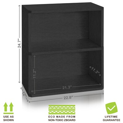 Way Basics 24.7"H Webster 2-Shelf Bookcase Organizer and Modern Eco Storage Shelf Unit, Black Wood Grain (WB-2SHELF-BK)