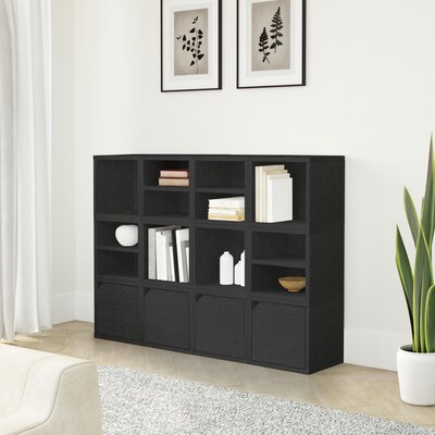 Way Basics 12.6"H x 13.4"W Modular Connect Cube with Shelf Eco Storage System, Black Wood Grain (C-SCUBE-BK)