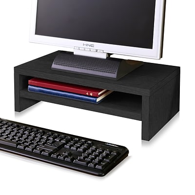 Way Basics 16.7W 2-Shelf Simple Computer Monitor Stand Riser, Black Wood Grain (WB-STAND-2-BK)