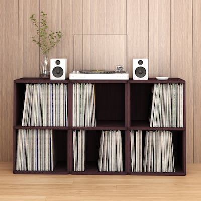 Way Basics 29.1"H Record Storage Cube and LP Record Album Modern Eco Shelf, Espresso Wood Grain (WB-2LP-EO)