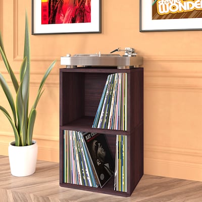 Way Basics 29.1"H Record Storage Cube and LP Record Album Modern Eco Shelf, Espresso Wood Grain (WB-2LP-EO)