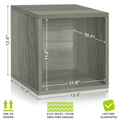Way Basics 12.8"H x 13.4"W Eco Modular Stackable Storage Cube Modern Cubby Organizer, Gray Wood Grain (BS285340320-GY)
