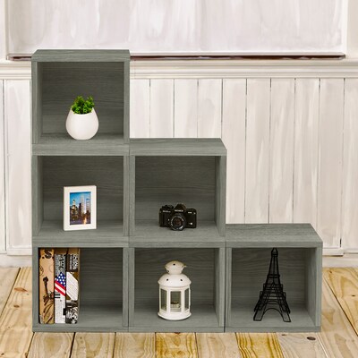 Way Basics 12.8"H x 13.4"W Eco Modular Stackable Storage Cube Modern Cubby Organizer, Gray Wood Grain (BS285340320-GY)