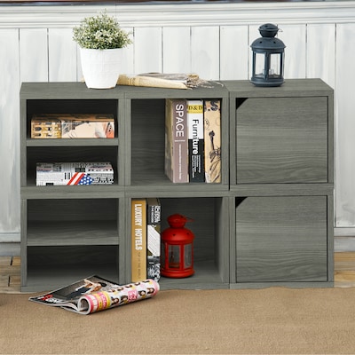 Way Basics 12.6"H x 13.4"W Stackable Modular Connect Eco Storage Cube with Door, Gray Wood Grain (C-DCUBE-GY)