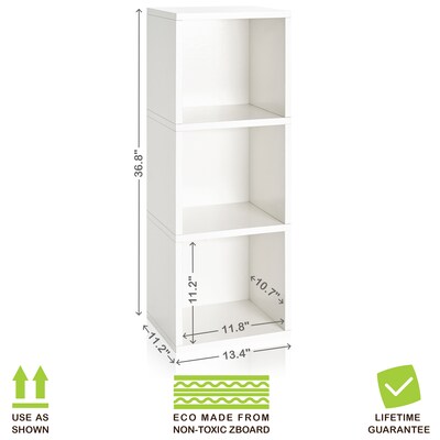 Way Basics 36.8"H Wynwood 3-Cube Narrow Bookcase Organizer and Modern Eco Storage Shelf Unit, White (WB-3CUBE-WE)