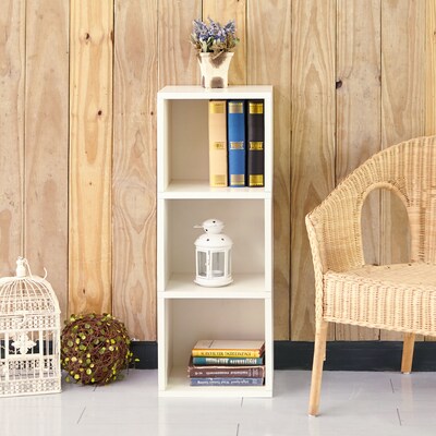 Way Basics 36.8"H Wynwood 3-Cube Narrow Bookcase Organizer and Modern Eco Storage Shelf Unit, White (WB-3CUBE-WE)