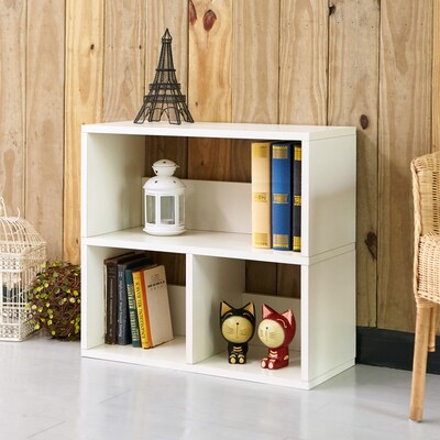 Way Basics 24.8H Collins Cubby Bookcase, Organizer and Modern Eco Storage Shelf, White (WB-2SHELF-3