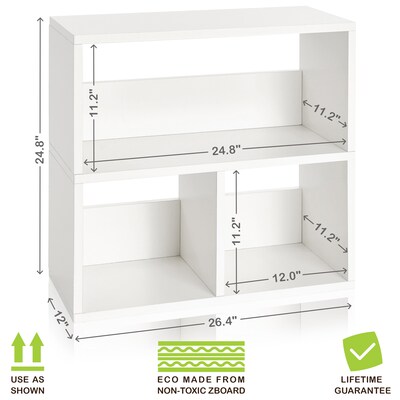 Way Basics 24.8"H Collins Cubby Bookcase, Organizer and Modern Eco Storage Shelf, White (WB-2SHELF-3-WE)