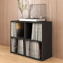 Way Basics 29.1H 2 Shelf Vinyl Record Storage Cube and LP Record Album Modern Eco Shelf, Black Wood