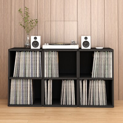 Way Basics 29.1"H 2 Shelf Vinyl Record Storage Cube and LP Record Album Modern Eco Shelf, Black Wood Grain (WB-2LP-BK)