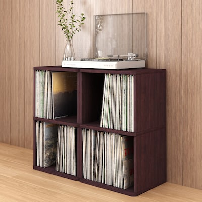 Way Basics 29.1H Record Storage Cube and LP Record Album Modern Eco Shelf, Espresso Wood Grain (WB-