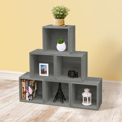 Way Basics 12.8"H x 13.4"W Eco Modular Stackable Storage Cube Modern Cubby Organizer, Gray Wood Grain (BS285340320-GY)