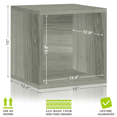 Way Basics 15"H Large Eco Modern Stackable Storage Cube, Gray Wood Grain (BS-SCUBE-GY)