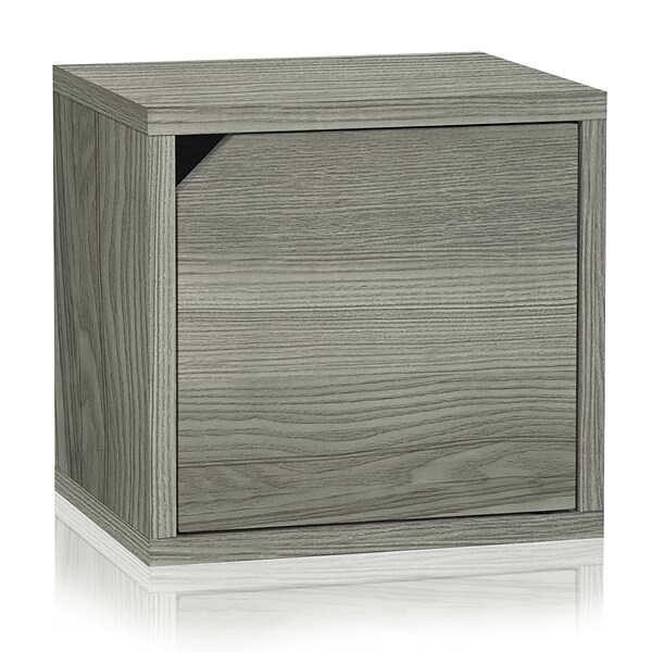 Way Basics 12.6H x 13.4W Stackable Modular Connect Eco Storage Cube with Door, Gray Wood Grain (C-DCUBE-GY)