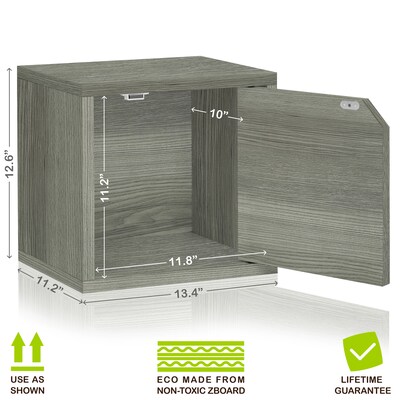 Way Basics 12.6"H x 13.4"W Stackable Modular Connect Eco Storage Cube with Door, Gray Wood Grain (C-DCUBE-GY)