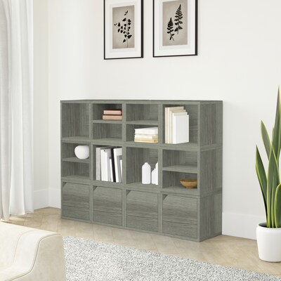 Way Basics 12.6"H x 13.4"W Stackable Modular Connect Eco Storage Cube with Door, Gray Wood Grain (C-DCUBE-GY)