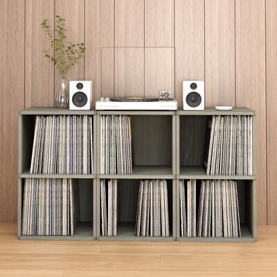 Way Basics 29.1"H 2 Shelf Vinyl Record Storage Cube and LP Record Album Modern Eco Shelf, Gray Wood Grain (WB-2LP-GY)