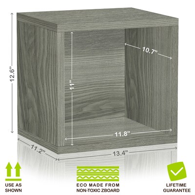 Way Basics 12.6"H x 13.4"W Stackable Modular Connect Open Cube Modern Eco Storage System, Gray Wood Grain (C-OCUBE-GY)