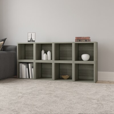 Way Basics 12.6"H x 13.4"W Stackable Modular Connect Open Cube Modern Eco Storage System, Gray Wood Grain (C-OCUBE-GY)