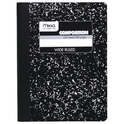 Mead 1-Subject Composition Notebooks, 9.75 x 7.5, Wide Ruled, 100 Sheets, Black (09910)