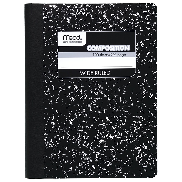 Mead Composition Notebook, 9.75 x 7.5, Wide Ruled, 100 Sheets, Black Marble (09910)