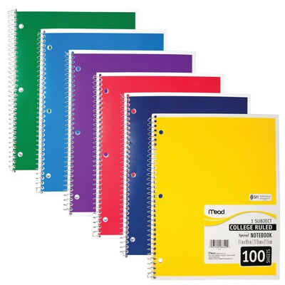 Mead 1-Subject Notebooks, 8" x 11", College Ruled, 100 Sheets (6622)