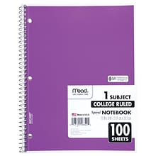 Mead 1-Subject Notebooks, 8 x 11, College Ruled, 100 Sheets, Each (6622)
