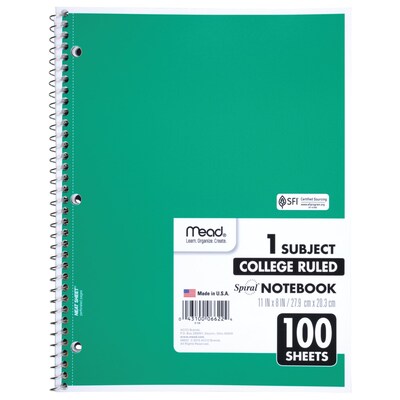 Mead 1-Subject Notebooks, 8" x 11", College Ruled, 100 Sheets (6622)
