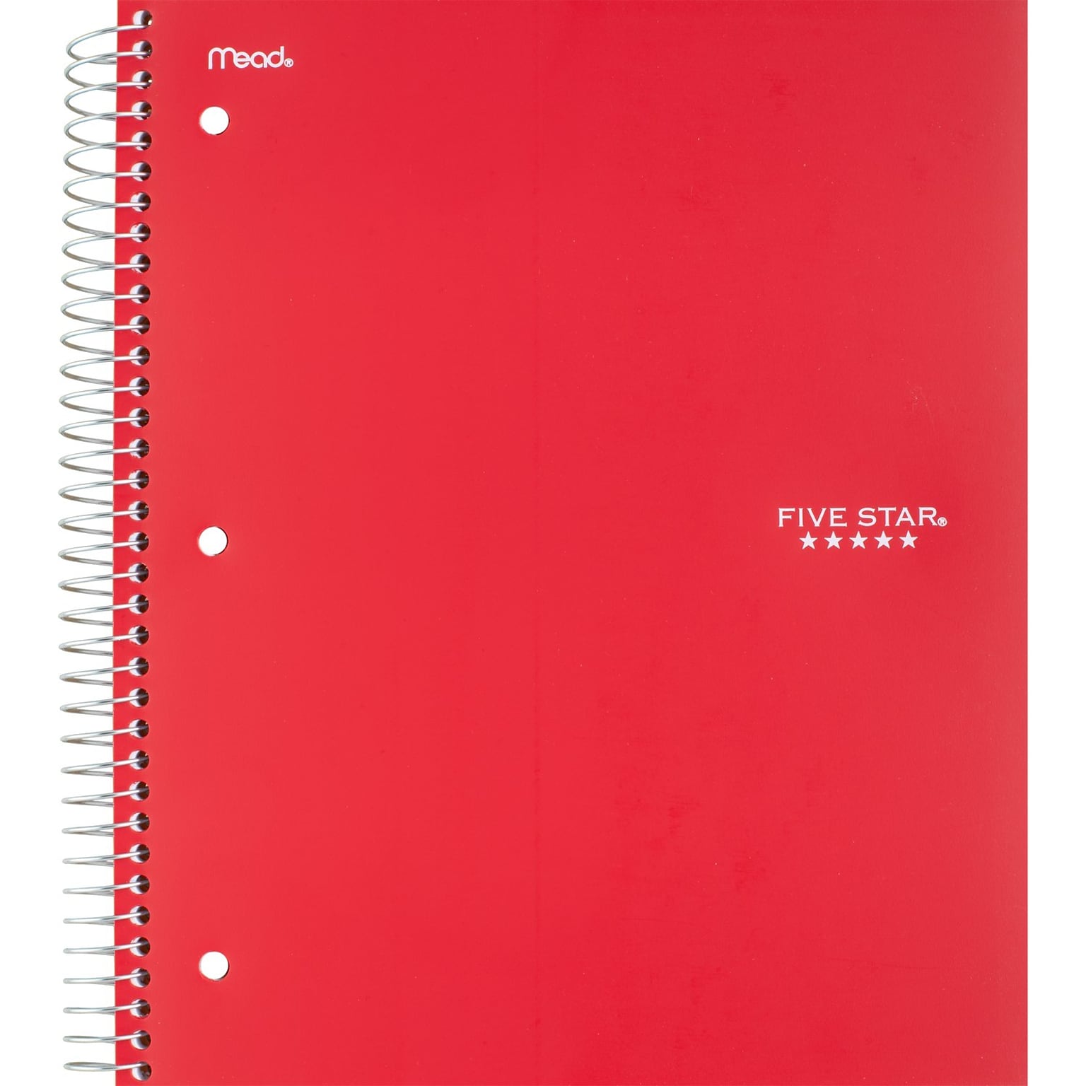 Five Star 3-Subject Wirebound Notebook, 8-1/2 x 11, College Ruled, 150 Sheets, Red (72065)