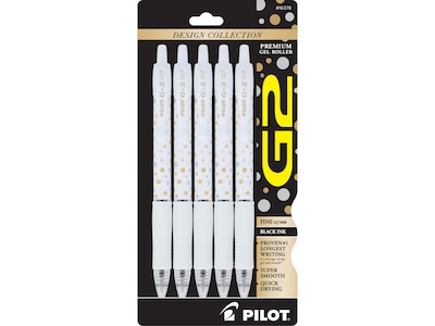 Pilot G-2 Design Collection Retractable Rollerball Pen, Fine Point, Black Ink, 5/Pack (GDCC5BLKF)