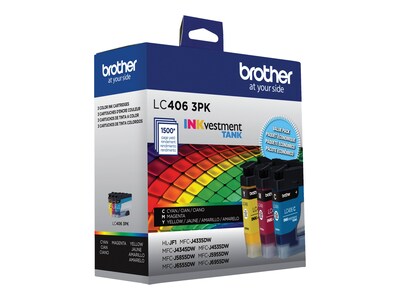 Brother LC4063PKS Cyan/Magenta/Yellow Standard Yield Ink Cartridges, 3/Pack