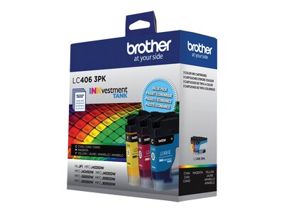 Brother LC4063PKS Cyan/Magenta/Yellow Standard Yield Ink Cartridges, 3/Pack