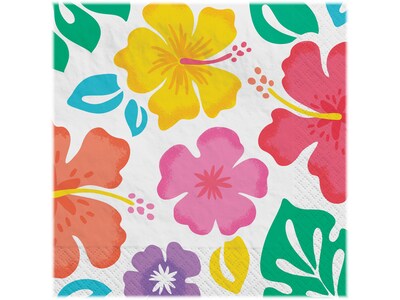 Amscan Summer Hibiscus Luau Luncheon Napkins, Multicolor, 100/Pack (712735)