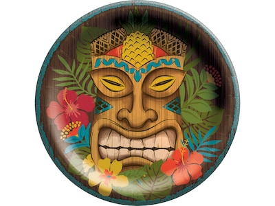 Amscan Vintage Tiki Luau Round Plate, Multicolor, 50/Pack (752736)