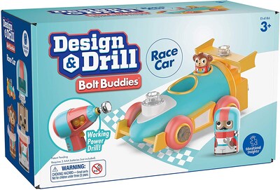 Educational Insights Design and Drill Bolt Buddies Race Car, 1.8" x 7.9" x 6.2", Multicolor (4186)