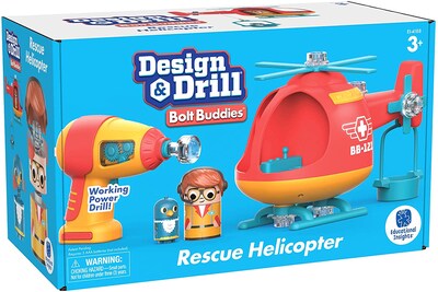 Educational Insights Design & Drill Bolt Buddies Helicopter Play Set, Orange/Yellow/Blue (4188)