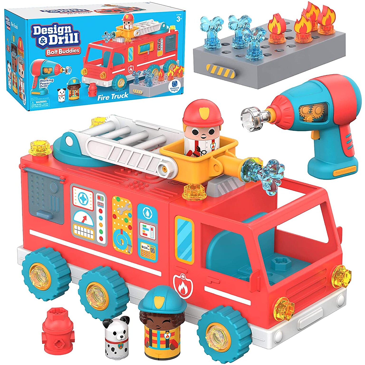 Educational Insights Design & Drill Bolt Buddies Fire Truck, Multicolor (4189)