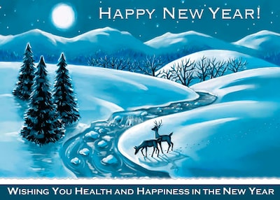 Happy New Year Wishing You Health and Happiness Greetings Cards, With A7 Envelopes, 7 x 5, 25 Card