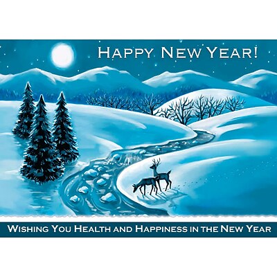 Happy New Year Wishing You Health and Happiness Greetings Cards, With A7 Envelopes, 7 x 5, 25 Cards per Set